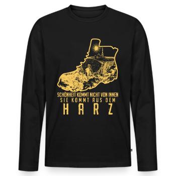 Harz Harzer Torfhaus Wandern Brocken - Männer Premium Bio Langarmshirt - Schwarz - Vorne - Nico (187cm)