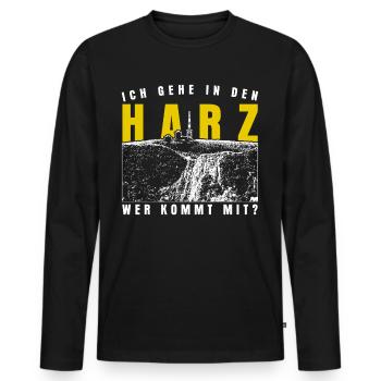 Harz Wandern Urlaub Harzer Brocken - Männer Premium Bio Langarmshirt - Schwarz - Vorne - Nico (187cm)