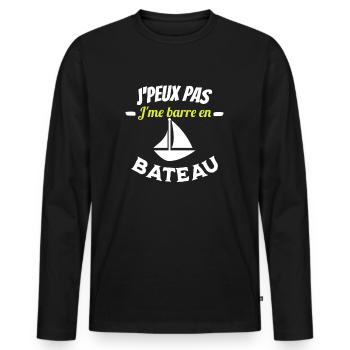 J'peux pas j'me barre en bateau - T-shirt manches longues Premium bio Homme - noir - Devant - Nico (187cm)