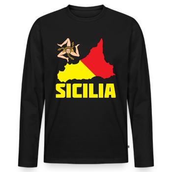 Sizilien Flagge Wappen Sicilia - Männer Premium Bio Langarmshirt - Schwarz - Vorne - Nico (187cm)