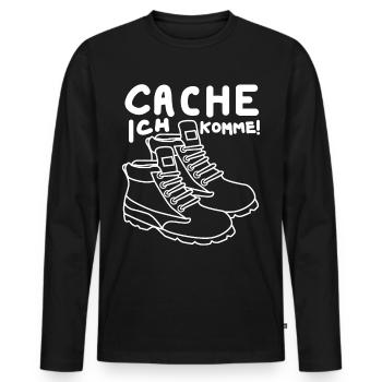 Geocacher Witz Cache Spruch Geocache - Männer Premium Bio Langarmshirt - Schwarz - Vorne - Nico (187cm)