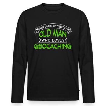 Géocacheur vieil homme avec géocache - T-shirt manches longues Premium bio Homme - noir - Devant - Nico (187cm)