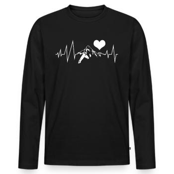 Wandern Herzchen Berg EKG Wanderung - Männer Premium Bio Langarmshirt - Schwarz - Vorne - Nico (187cm)