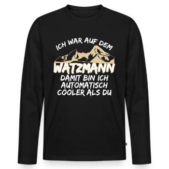 Watzmann Wandern Watzmannmassiv - Männer Premium Bio Langarmshirt - Schwarz - Vorne - Nico (187cm)