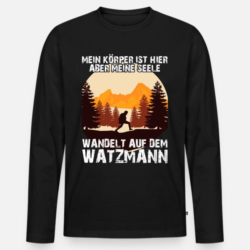 Watzmann Bergsteiger Wandern - Männer Premium Bio Langarmshirt - Schwarz
