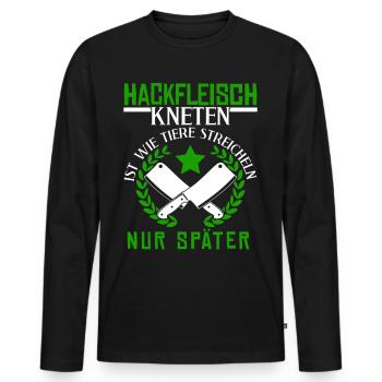 Metzger Fleischer Hackfleisch kneten - Männer Premium Bio Langarmshirt - Schwarz - Vorne - Nico (187cm)