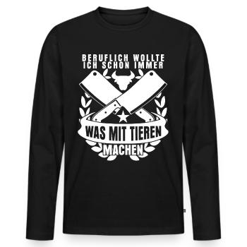 Metzger Schlachter Metzgerei Fleischer - Männer Premium Bio Langarmshirt - Schwarz - Vorne - Nico (187cm)