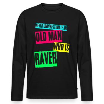 Raver Festival Old Man Techno Rave - Männer Premium Bio Langarmshirt - Schwarz - Vorne - Nico (187cm)