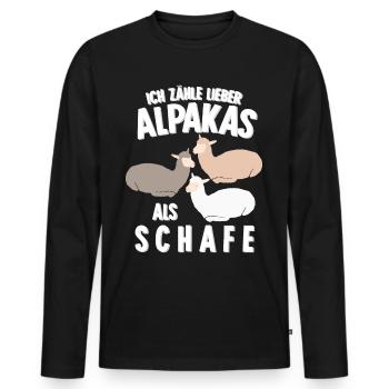Alpaka Schlafshirt Bett Alpakas - Männer Premium Bio Langarmshirt - Schwarz - Vorne - Nico (187cm)