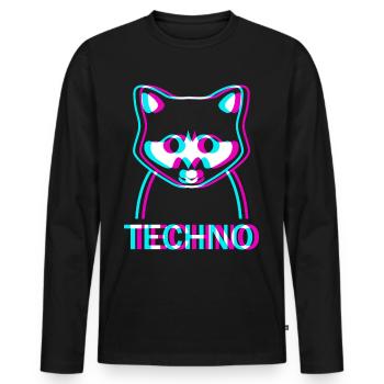 Raver Techno Waschbär Hardtekk Rave - Männer Premium Bio Langarmshirt - Schwarz - Vorne - Nico (187cm)