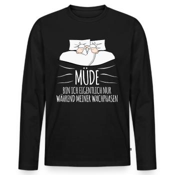 Alpaka Schlafshirt mit Alpakas - Männer Premium Bio Langarmshirt - Schwarz - Vorne - Nico (187cm)