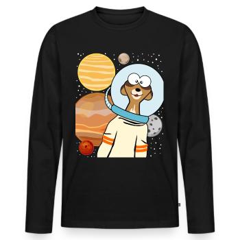 Astronaute suricate dans l’espace - T-shirt manches longues Premium bio Homme - noir - Devant - Nico (187cm)