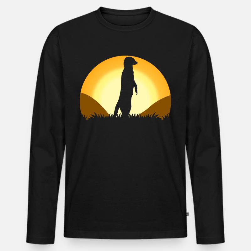Erdmännchen Sonnenuntergang Meerkats - Männer Premium Bio Langarmshirt - Schwarz