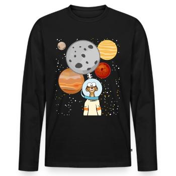 Planètes spatiales des astronautes suricates - T-shirt manches longues Premium bio Homme - noir - Devant - Nico (187cm)