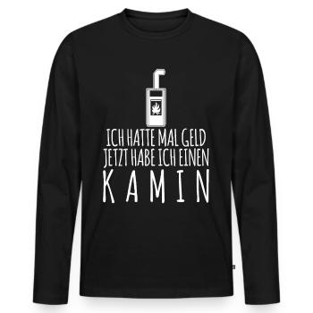 Kamin Brennholz Ofen Kaminofen - Männer Premium Bio Langarmshirt - Schwarz - Vorne - Nico (187cm)