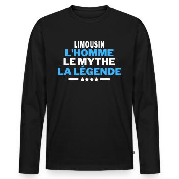 LIMOUSIN l'homme le mythe la légende - humour - T-shirt manches longues Premium bio Homme - noir - Devant - Nico (187cm)