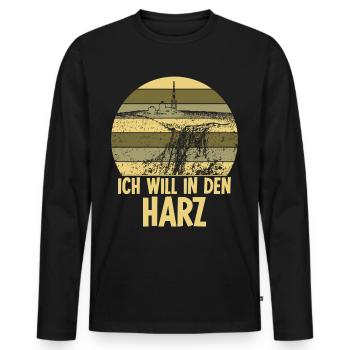 Harz Wandern Harzer Brocken - Männer Premium Bio Langarmshirt - Schwarz - Vorne - Nico (187cm)