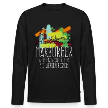 Marburg Stadt Gebäude Marburger - Männer Premium Bio Langarmshirt - Schwarz - Vorne - Nico (187cm)