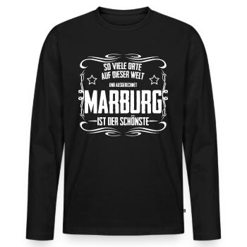 Marburger Witz Marburg - Männer Premium Bio Langarmshirt - Schwarz - Vorne - Nico (187cm)