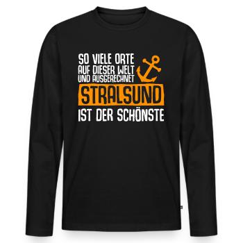 Stralsunder Spruch Stralsund - Männer Premium Bio Langarmshirt - Schwarz - Vorne - Nico (187cm)