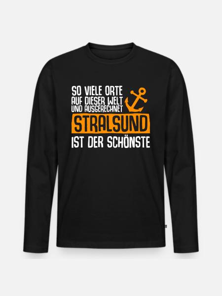 Stralsunder Spruch Stralsund - Männer Premium Bio Langarmshirt - Schwarz