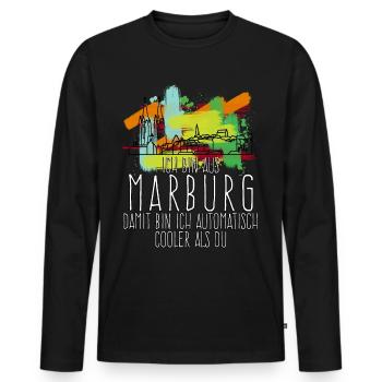 Marburg Sprüche Marburger - Männer Premium Bio Langarmshirt - Schwarz - Vorne - Nico (187cm)