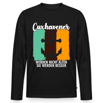 Cuxhaven retro Cuxhavener - Männer Premium Bio Langarmshirt - Schwarz - Vorne - Nico (187cm)