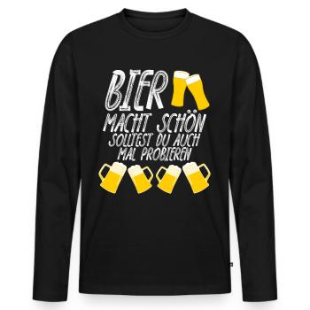 Bier macht schön Bierspruch - Männer Premium Bio Langarmshirt - Schwarz - Vorne - Nico (187cm)