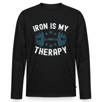 Bodybuilder Gym Fitness Dumbbell Strongman - T-shirt manches longues Premium bio Homme - noir - Devant - Nico (187cm)