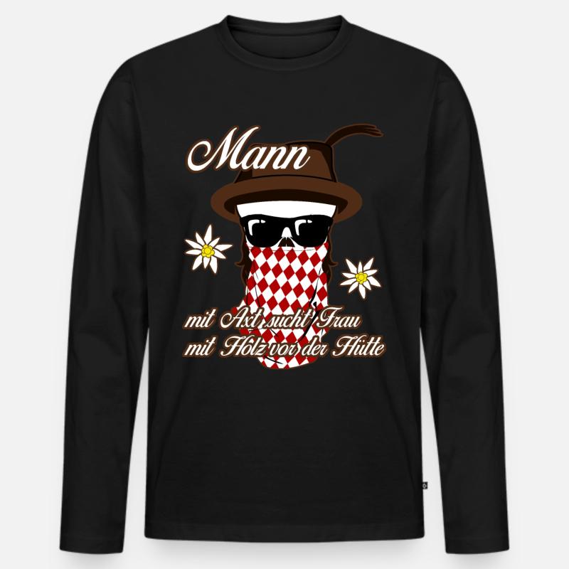 Single Mann Holz Alleinstehend - Männer Premium Bio Langarmshirt - Schwarz