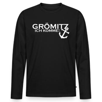 Grömitz ich komme - Männer Premium Bio Langarmshirt - Schwarz - Vorne - Nico (187cm)