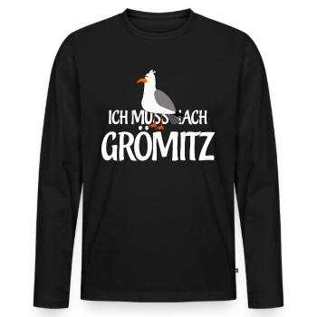 Ich muss nach Grömitz - Männer Premium Bio Langarmshirt - Schwarz - Vorne - Nico (187cm)