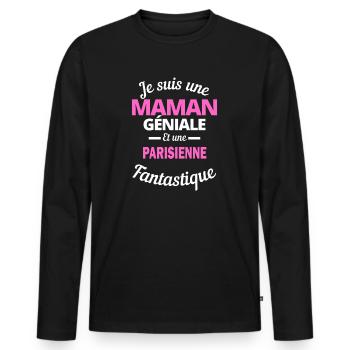 Je suis une Maman géniale Et une Parisienne - T-shirt manches longues Premium bio Homme - noir - Devant - Nico (187cm)