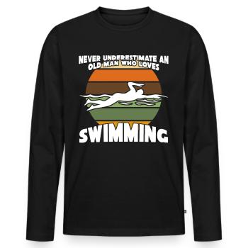 Schwimmer alter Mann Schwimmtrainer - Männer Premium Bio Langarmshirt - Schwarz - Vorne - Nico (187cm)