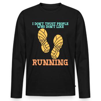 Marathon Laufen Jogging Laufschuhe - Männer Premium Bio Langarmshirt - Schwarz - Vorne - Nico (187cm)
