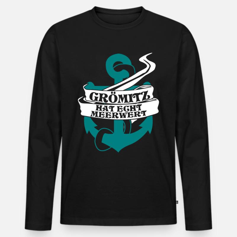 Grömitz Meerwert Ostsee - Männer Premium Bio Langarmshirt - Schwarz