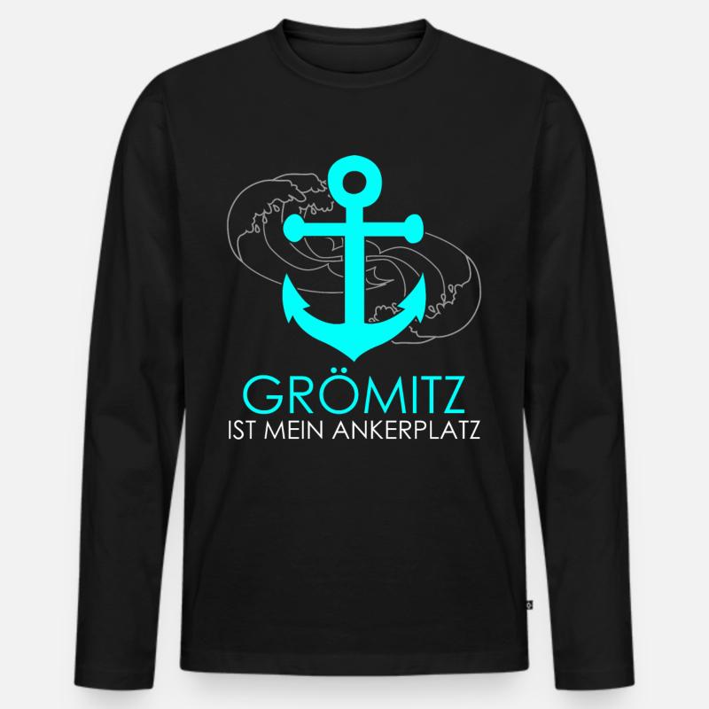 Grömitz Urlaub Ankerplatz Ostsee - Männer Premium Bio Langarmshirt - Schwarz