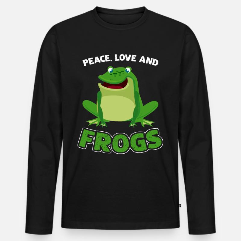 Peace Love and Frogs - Männer Premium Bio Langarmshirt - Schwarz