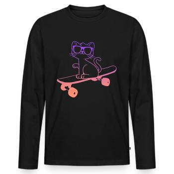 Skateboard Cat Skating Skateboarder - Men's Premium Organic Long Sleeve Shirt - black - Front - Nico (187cm)