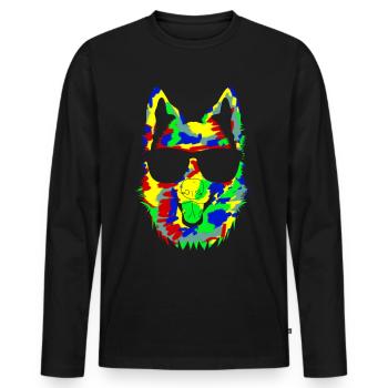 White Shepherd Dog with Sunglasses - Men's Premium Organic Long Sleeve Shirt - black - Front - Nico (187cm)