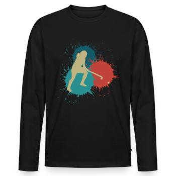 Joueur de hockey Joueur de hockey sur gazon - T-shirt manches longues Premium bio Homme - noir - Devant - Nico (187cm)
