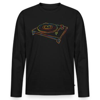 Disque vinyle platine vinyle - T-shirt manches longues Premium bio Homme - noir - Devant - Nico (187cm)