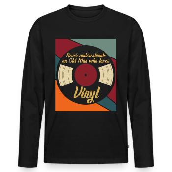 Vinyl Retro Vintage Record - Men's Premium Organic Long Sleeve Shirt - black - Front - Nico (187cm)