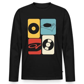 Platine vinyle rétro Record - T-shirt manches longues Premium bio Homme - noir - Devant - Nico (187cm)