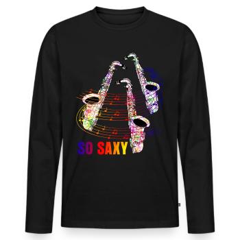 Saxophoniste Jazz Saxophones Saxy - T-shirt manches longues Premium bio Homme - noir - Devant - Nico (187cm)