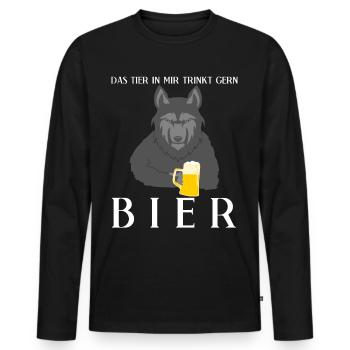 Wolf mit Bier Natur Wölfe - Männer Premium Bio Langarmshirt - Schwarz - Vorne - Nico (187cm)
