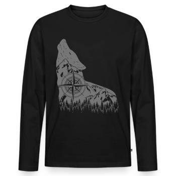 Wolf Wandern Berge Wald Wölfe Natur - Männer Premium Bio Langarmshirt - Schwarz - Vorne - Nico (187cm)