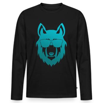 Wolf with sunglasses - Men's Premium Organic Long Sleeve Shirt - black - Front - Nico (187cm)