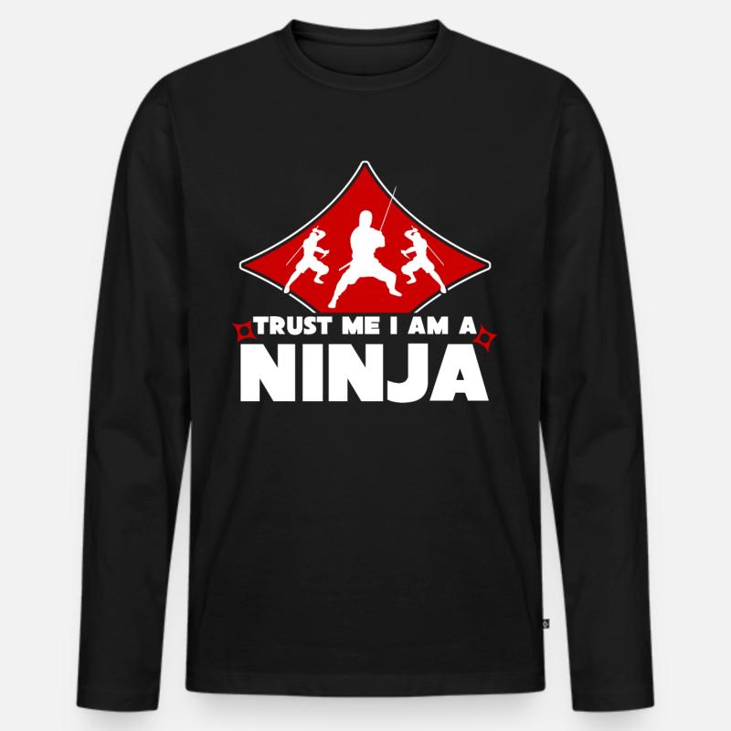 Ninja Witz mit Ninjas - Männer Premium Bio Langarmshirt - Schwarz