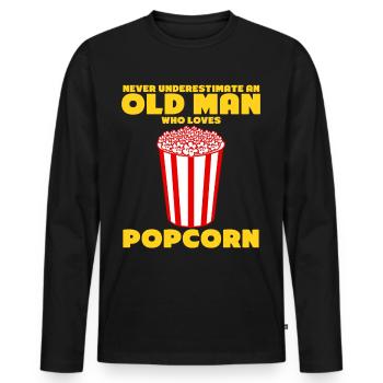 Vieil homme avec du maïs soufflé - T-shirt manches longues Premium bio Homme - noir - Devant - Nico (187cm)